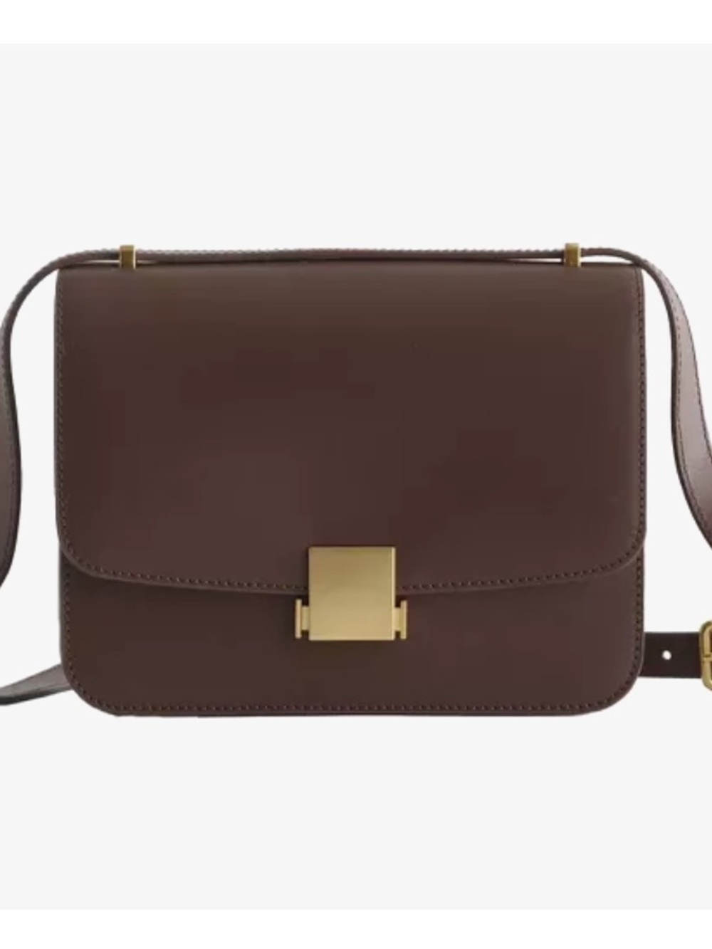 Quince Italian Leather Box Shoulder Bag Rich Chocolate Brown